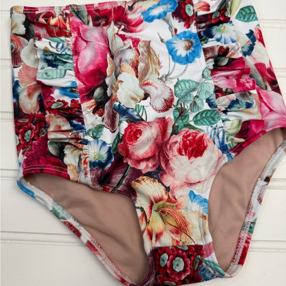 Floral High-Waist Bikini Bottoms - Multicolor